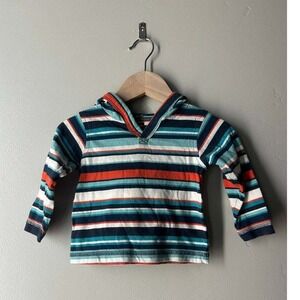 Tea Collection Stripe Pullover Hoodie 6 9 Months Navy Teal Orange 100% Cotton